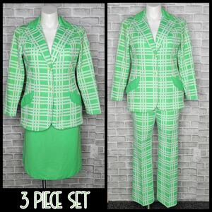 Vintage Neon Green/White Plaid & Polka Dot 3 Piece Set